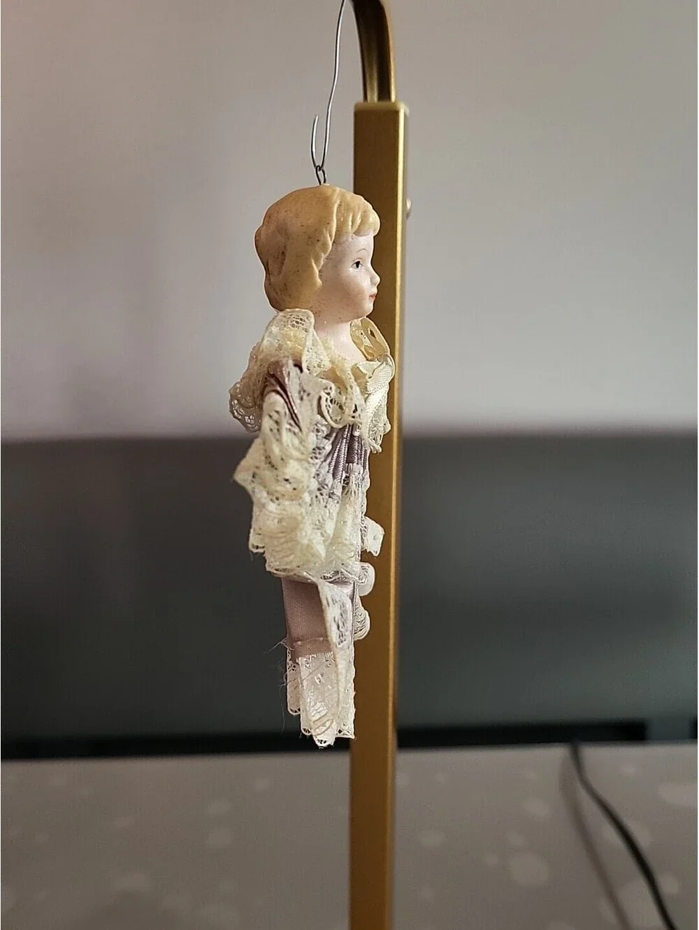 Vintage Porcelain Angel Girl Gray HandmadeChristmas Ornament 4